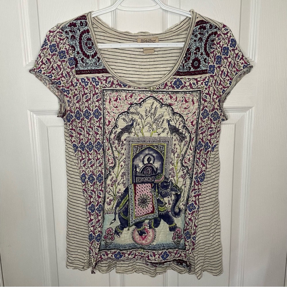Lucky Brand boho elephant tshirt small